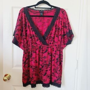 Torrid Red Black Roses Lace Top 1x